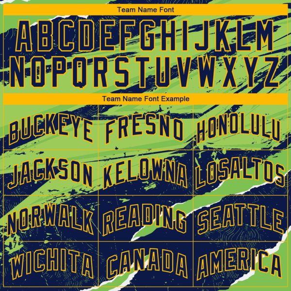 Custom Navy Neon Green-Gold 3D Pattern Design Torn Paper Style Authentic Basketball Jersey - Image 3