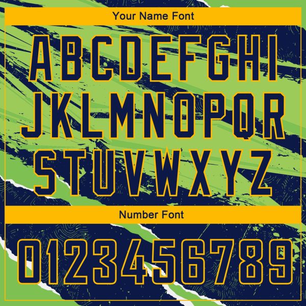 Custom Navy Neon Green-Gold 3D Pattern Design Torn Paper Style Authentic Basketball Jersey - Image 4