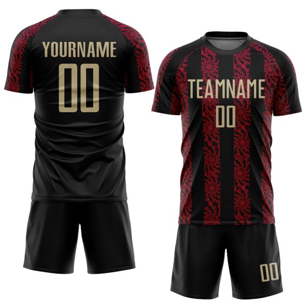 Custom Black Vegas Gold-Red Sublimation Soccer Uniform Jersey - Image 2