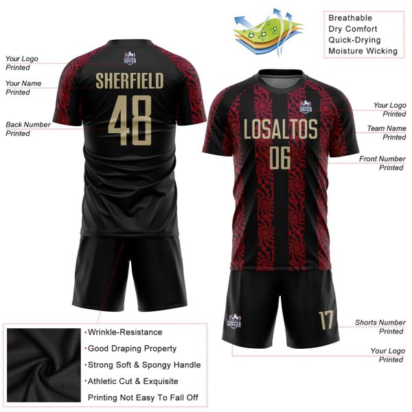 Custom Black Vegas Gold-Red Sublimation Soccer Uniform Jersey - Image 5