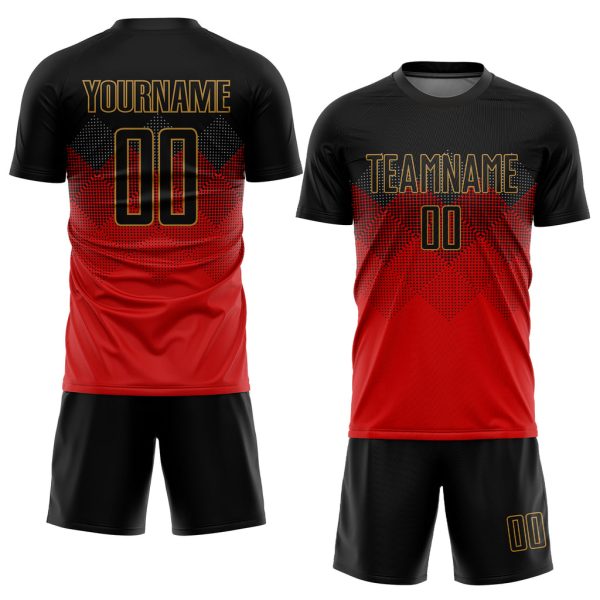 Custom Red Black-Old Gold Sublimation Soccer Uniform Jersey - Image 2