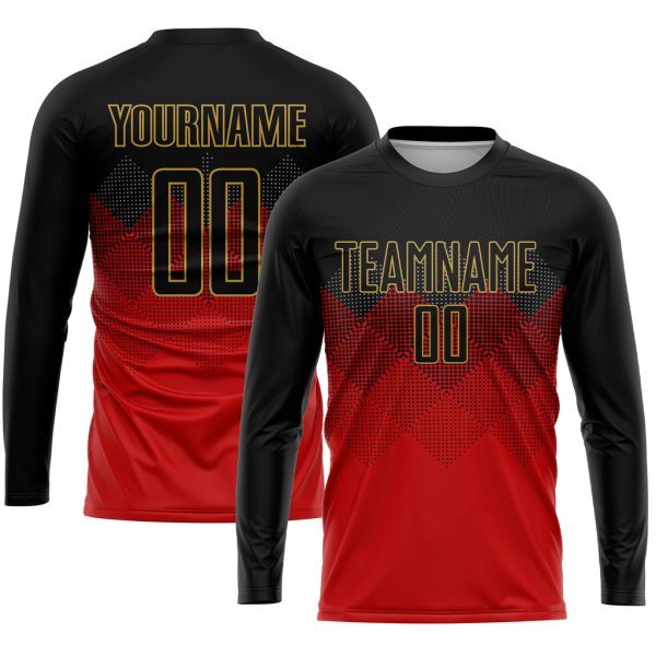 Custom Red Black-Old Gold Sublimation Soccer Uniform Jersey - Image 3