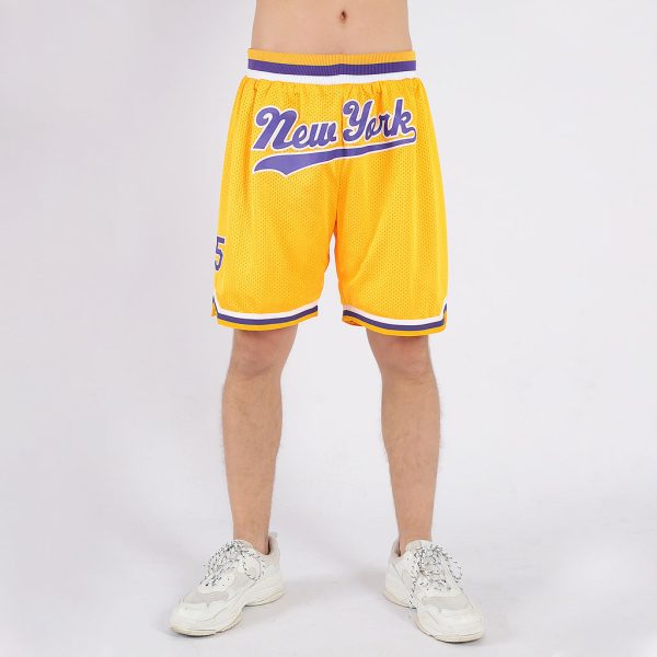 Custom Gold Purple-White Authentic Throwback Basketball Shorts - Image 2