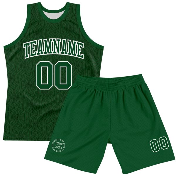 Custom Green White Geometric Shape Round Neck Sublimation Basketball Suit Jersey - Image 2
