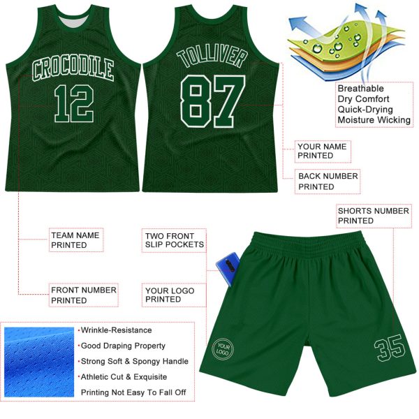 Custom Green White Geometric Shape Round Neck Sublimation Basketball Suit Jersey - Image 3