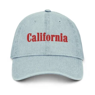 California Embroidered Denim Hat, Vacation Denim Hat Unisex's - Light blue