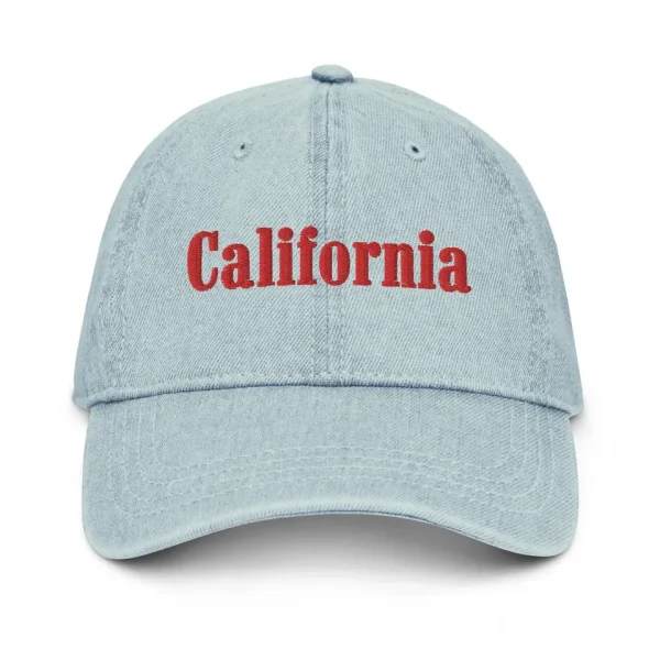 California Embroidered Denim Hat, Vacation Denim Hat Unisex's - Light blue