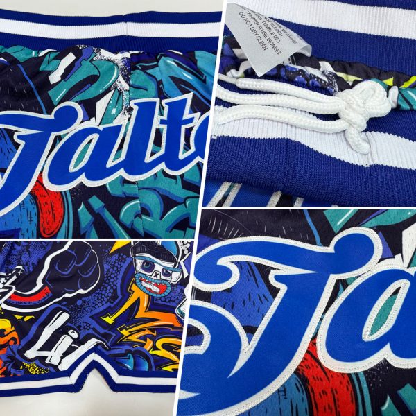 Custom Graffiti Pattern Royal-White 3D Authentic Basketball Shorts - Image 2