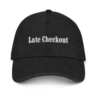 Late Checkout Embroidered Denim Hat Travel Denim Hat Unisex - Black