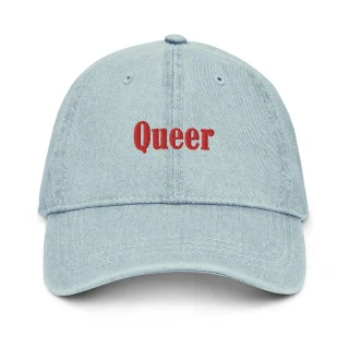 Queer Embroidered Denim Hat, Vacation Denim Hat Unisex's - Light blue