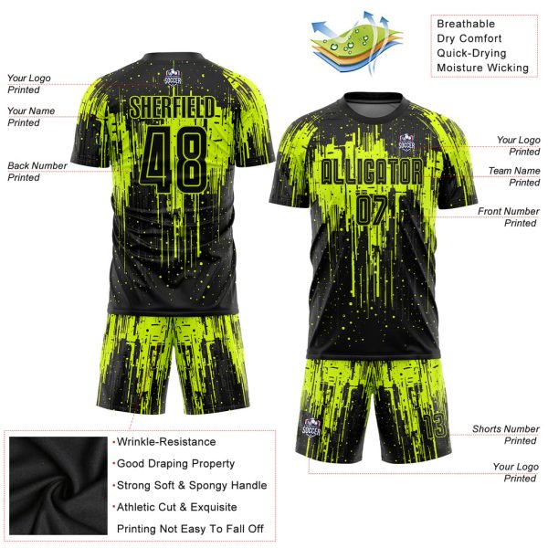 Custom Neon Green Black Sublimation Soccer Uniform Jersey - Image 5