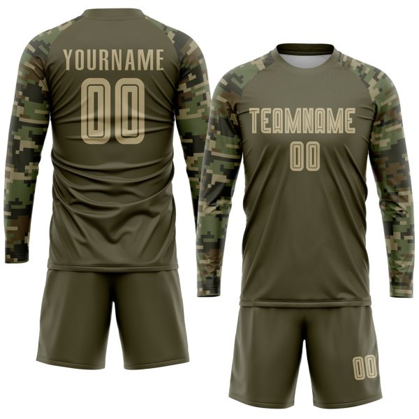 Custom Olive Vegas Gold-Camo Sublimation Salute To Service Soccer Uniform Jersey - Image 4