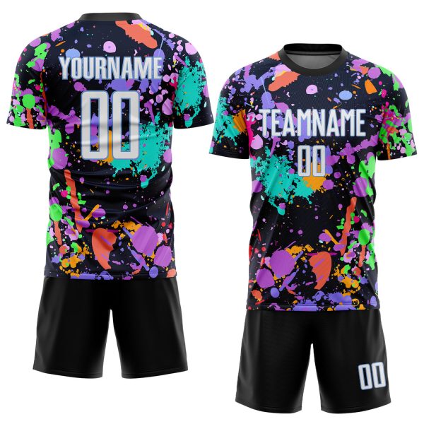 Custom Graffiti Pattern White-Light Blue Sublimation Soccer Uniform Jersey - Image 2