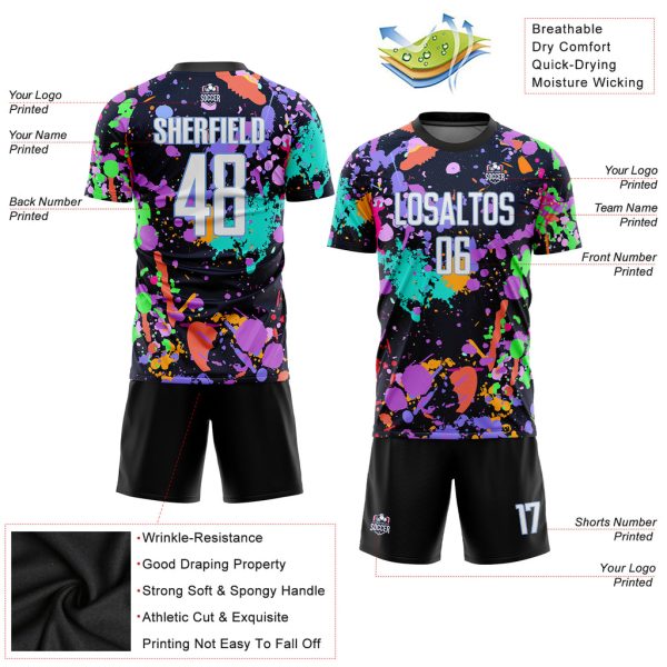 Custom Graffiti Pattern White-Light Blue Sublimation Soccer Uniform Jersey - Image 5