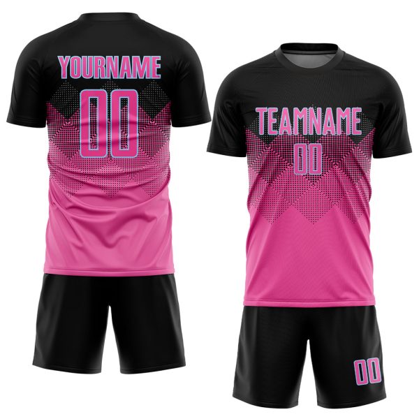 Custom Pink Black-LIght Blue Gradient Square Shape Sublimation Soccer Uniform Jersey - Image 2