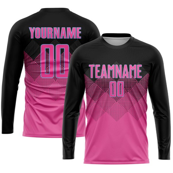 Custom Pink Black-LIght Blue Gradient Square Shape Sublimation Soccer Uniform Jersey - Image 3