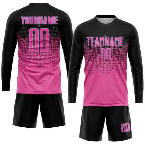 Custom Pink Black-LIght Blue Gradient Square Shape Sublimation Soccer Uniform Jersey - Image 4