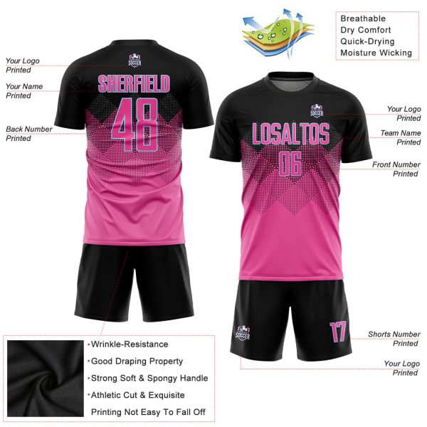 Custom Pink Black-LIght Blue Gradient Square Shape Sublimation Soccer Uniform Jersey - Image 5