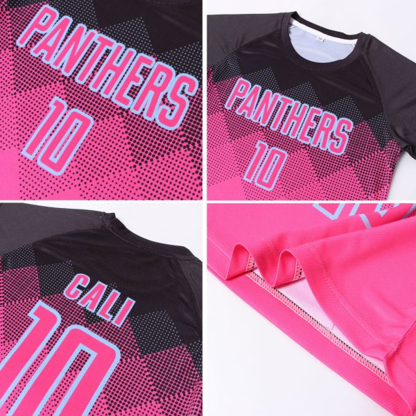 Custom Pink Black-LIght Blue Gradient Square Shape Sublimation Soccer Uniform Jersey - Image 8
