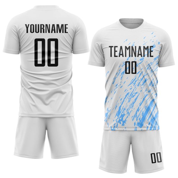 Custom White Black-Light Blue Sublimation Soccer Uniform Jersey - Image 2