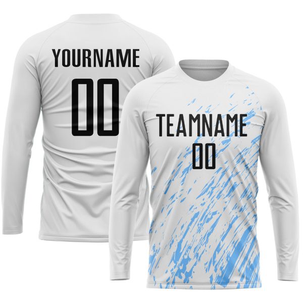 Custom White Black-Light Blue Sublimation Soccer Uniform Jersey - Image 4