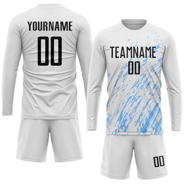 Custom White Black-Light Blue Sublimation Soccer Uniform Jersey - Image 5