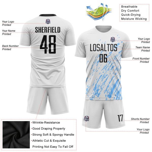 Custom White Black-Light Blue Sublimation Soccer Uniform Jersey - Image 6