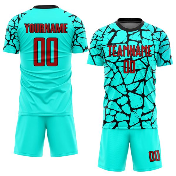 Custom Aqua Red-Black Sublimation Soccer Uniform Jersey - Image 2