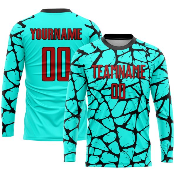 Custom Aqua Red-Black Sublimation Soccer Uniform Jersey - Image 3
