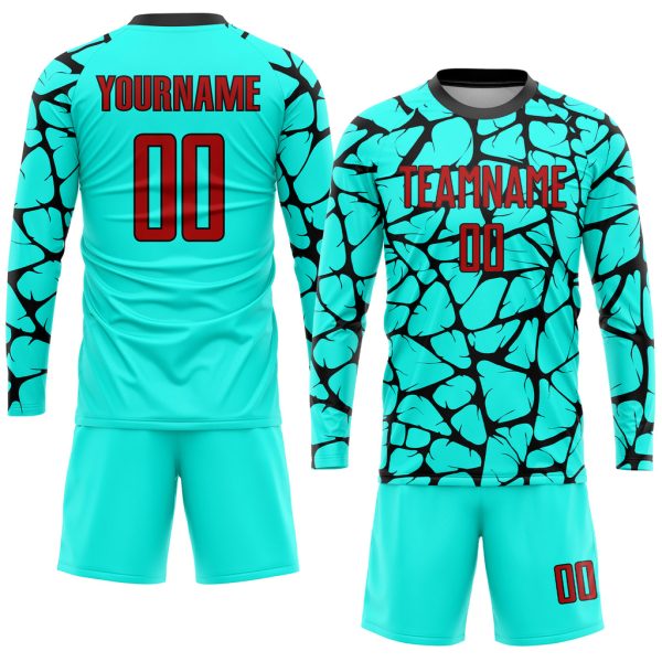 Custom Aqua Red-Black Sublimation Soccer Uniform Jersey - Image 4