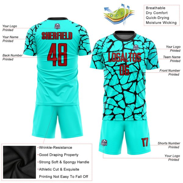Custom Aqua Red-Black Sublimation Soccer Uniform Jersey - Image 5