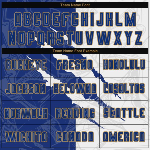 Custom Graffiti Pattern Royal White-Old Gold Scratch Sublimation Soccer Uniform Jersey - Image 6