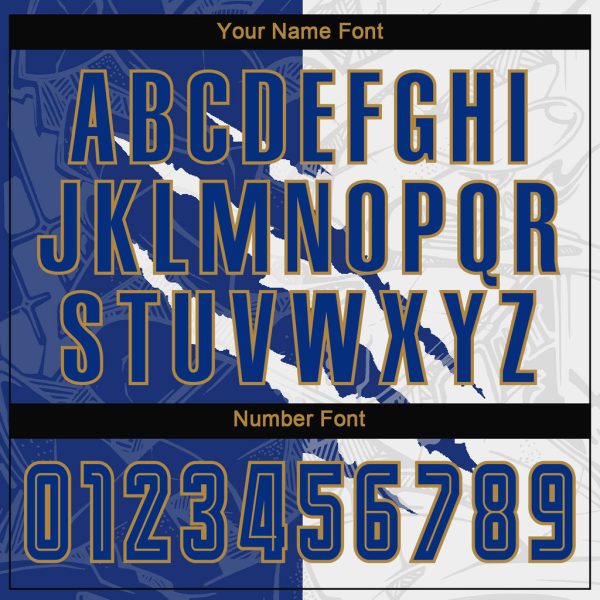 Custom Graffiti Pattern Royal White-Old Gold Scratch Sublimation Soccer Uniform Jersey - Image 7