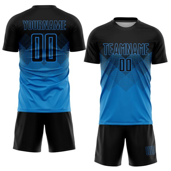 Custom Blue Black Sublimation Soccer Uniform Jersey - Image 2