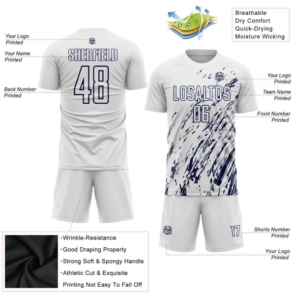 Custom White Navy Sublimation Soccer Uniform Jersey - Image 3