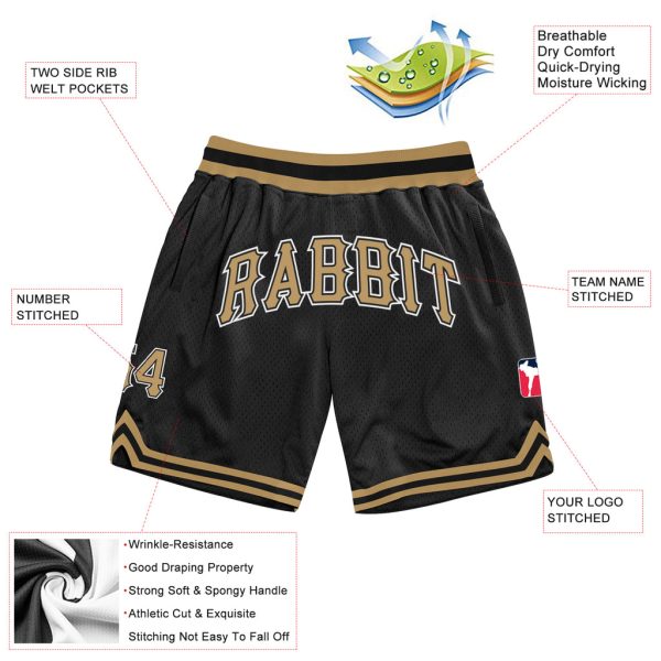 Custom Black Old Gold-White Authentic Throwback Basketball Shorts - Image 2