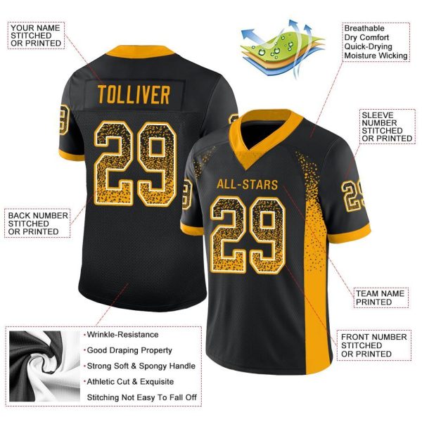 Custom Black Gold-White Drift Fashion Football Jersey - Image 2