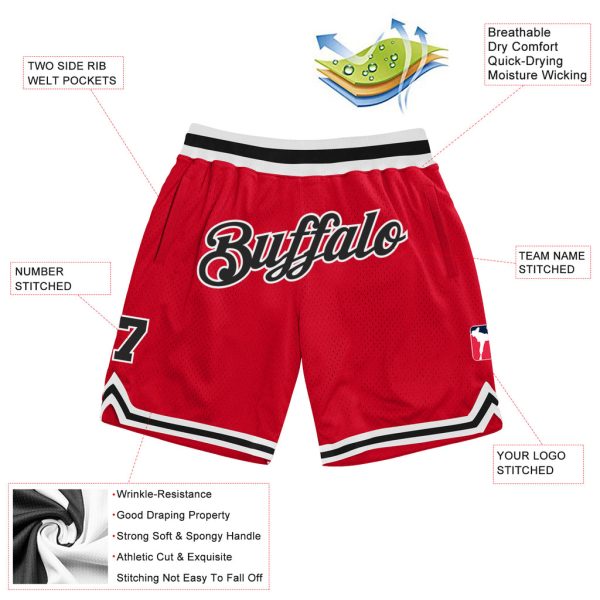 Custom Red Black-White Authentic Throwback Basketball Shorts - Image 2