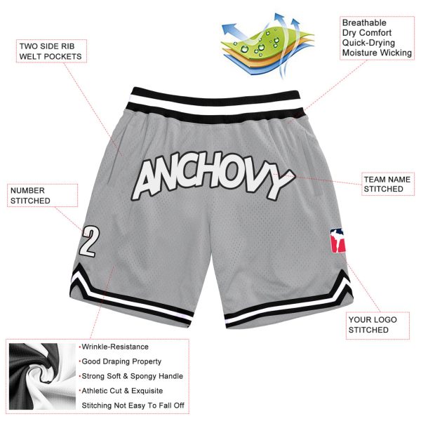 Custom Gray White-Black Authentic Throwback Basketball Shorts - Image 2